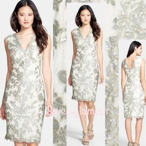 Tadashi Shoji Silver Cream Sequin Formal Gown Size 14